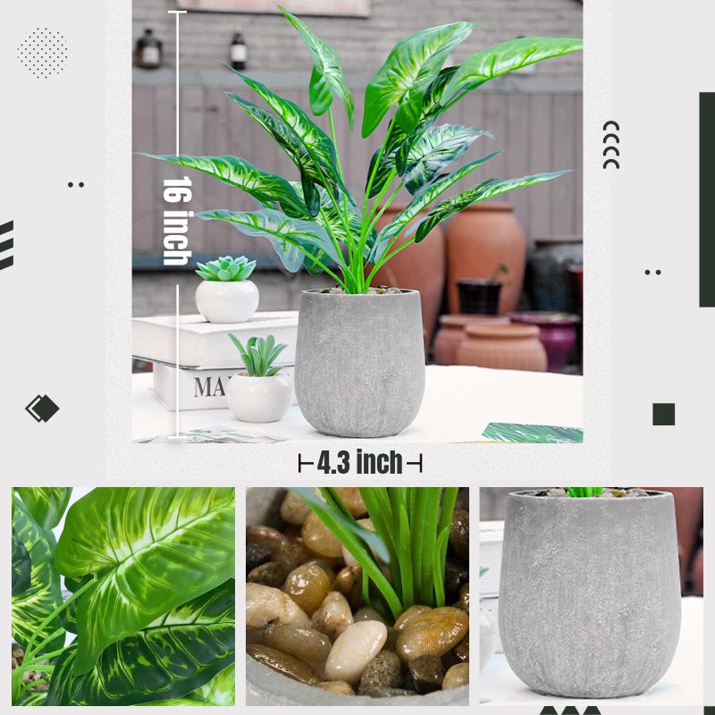Der Rose 16'' Fake Plants Artificial Potted Greenery Faux Plants for Office Desk Home Bathroom Decor - Image 3